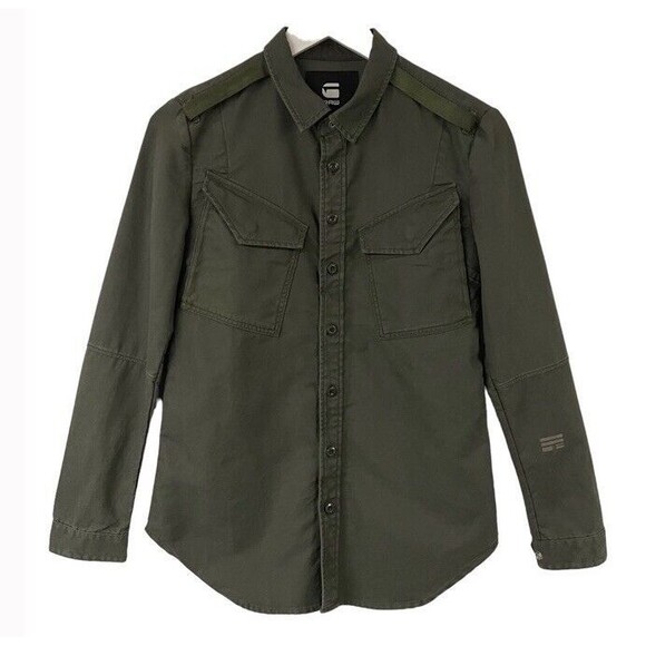 G STAR Raw Roving Straight Fit Shirt Green Long Sleeve Utility Buttoned Soft XS - Picture 2 of 8